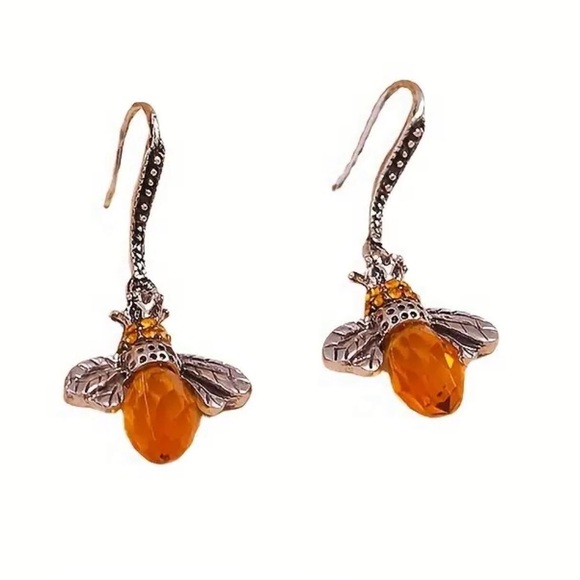 “Amber Abdomen Queen Bee” Faceted Tomenta Bumblebee Honeybee Victorian Earrings - Picture 16 of 16